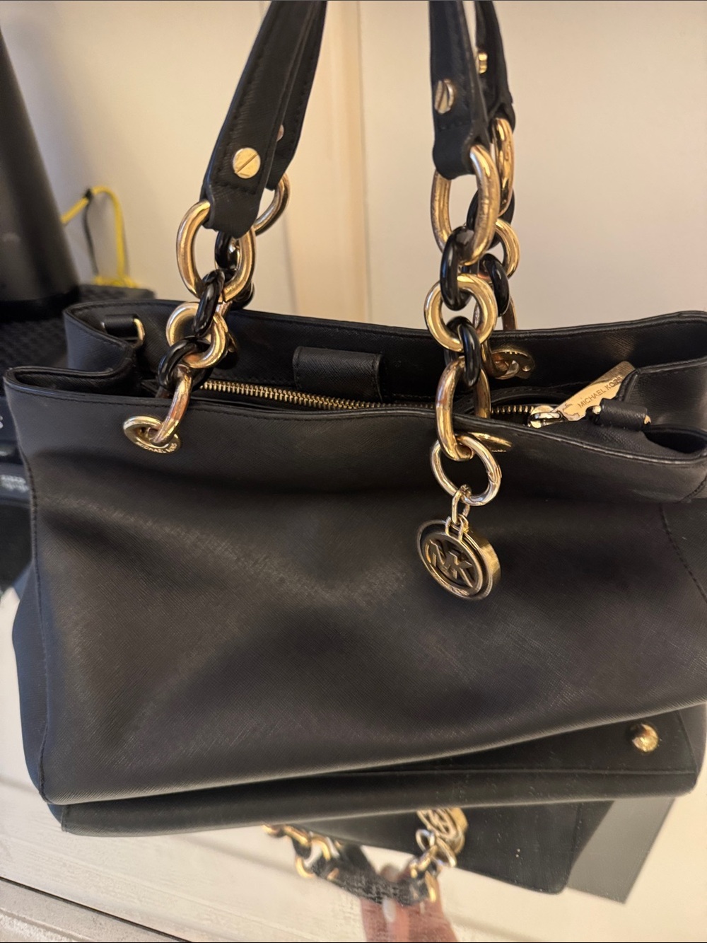 Michael Kors Black Shoulder Bag with Gold Chain Hardware